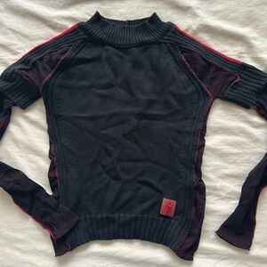 Cop.Copine Red and Black Mesh Knit Top